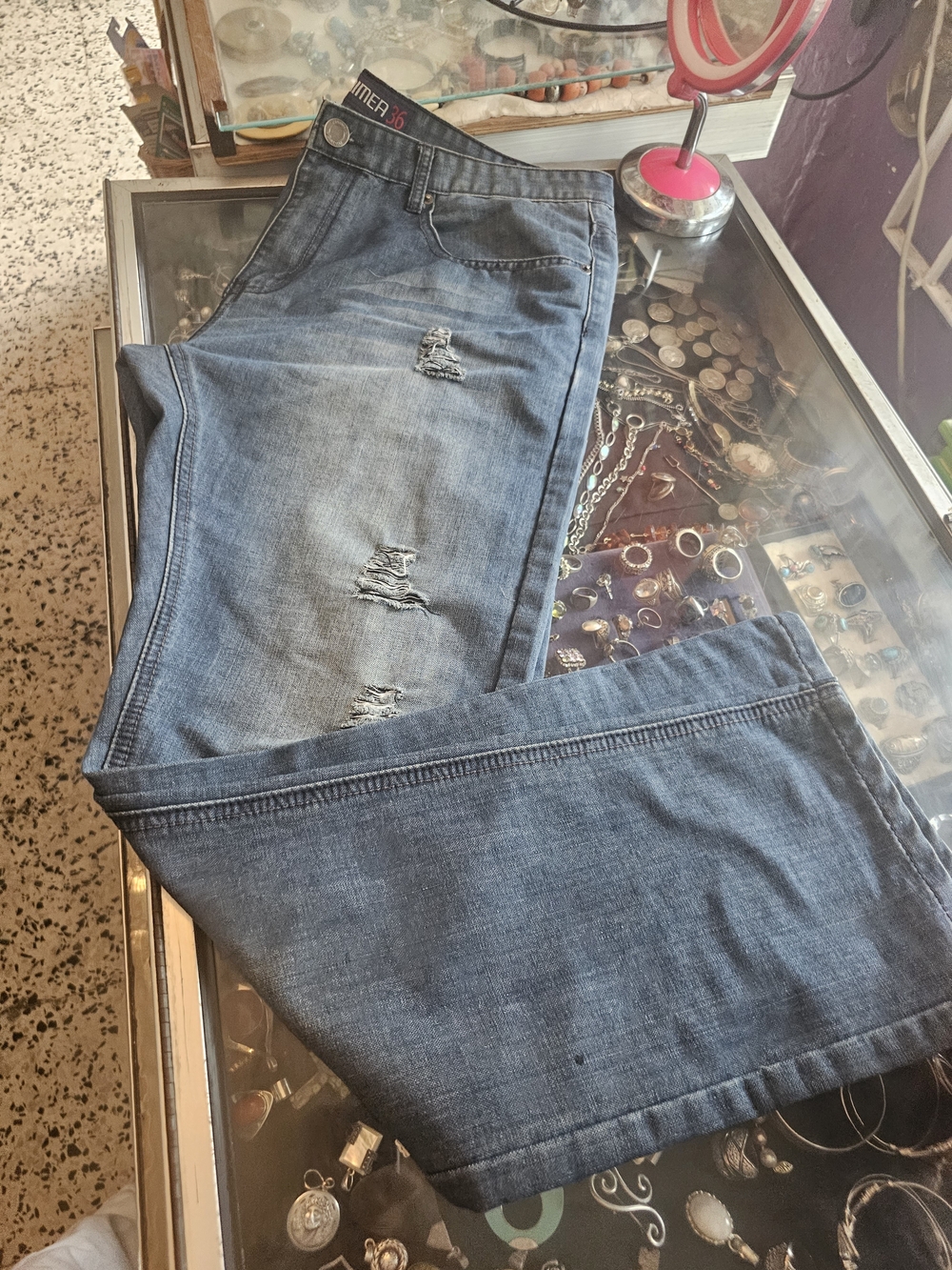 Straight Fit Distressed Men's Blue Jeans